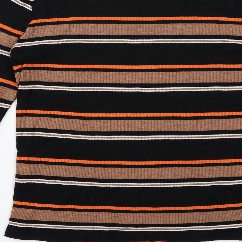 New Look Womens Black Striped Viscose Basic T-Shirt Size 16 Boat Neck - Ribbed