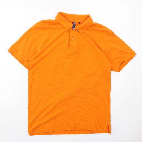 Asquith & Fox Mens Orange Cotton Polo Size S Collared Button
