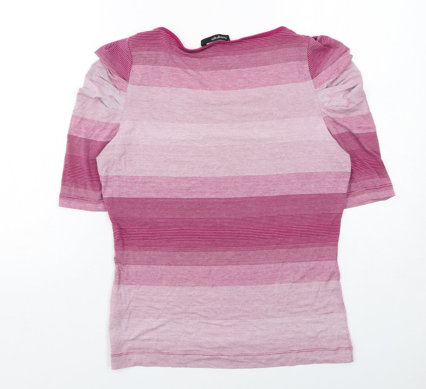 Marks and Spencer Womens Pink Striped Viscose Basic T-Shirt Size 10 Round Neck