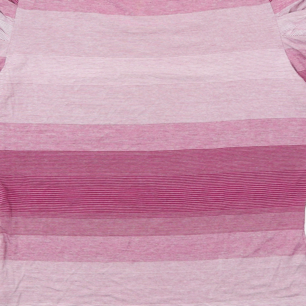 Marks and Spencer Womens Pink Striped Viscose Basic T-Shirt Size 10 Round Neck