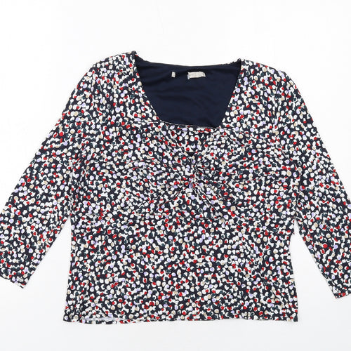 John Lewis Womens Blue Geometric Viscose Basic Blouse Size 12 Square Neck - Twist Detail