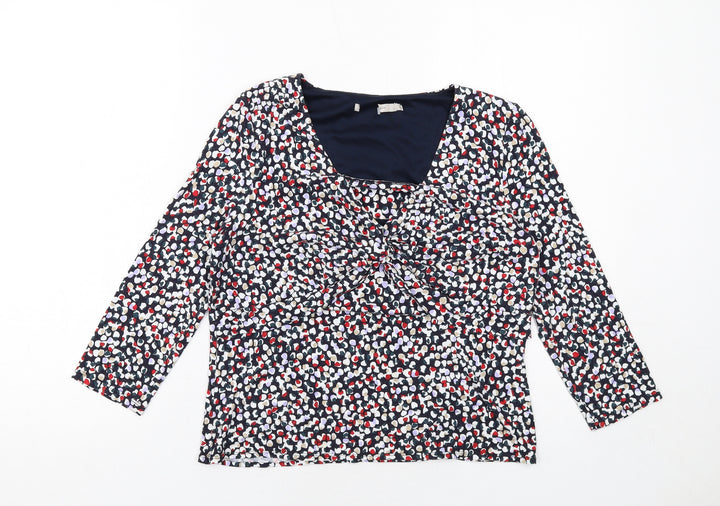 John Lewis Womens Blue Geometric Viscose Basic Blouse Size 12 Square Neck - Twist Detail
