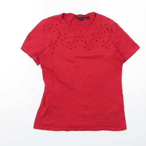 Dorothy Perkins Womens Red Cotton Basic T-Shirt Size 10 Round Neck - Broderie Anglaise