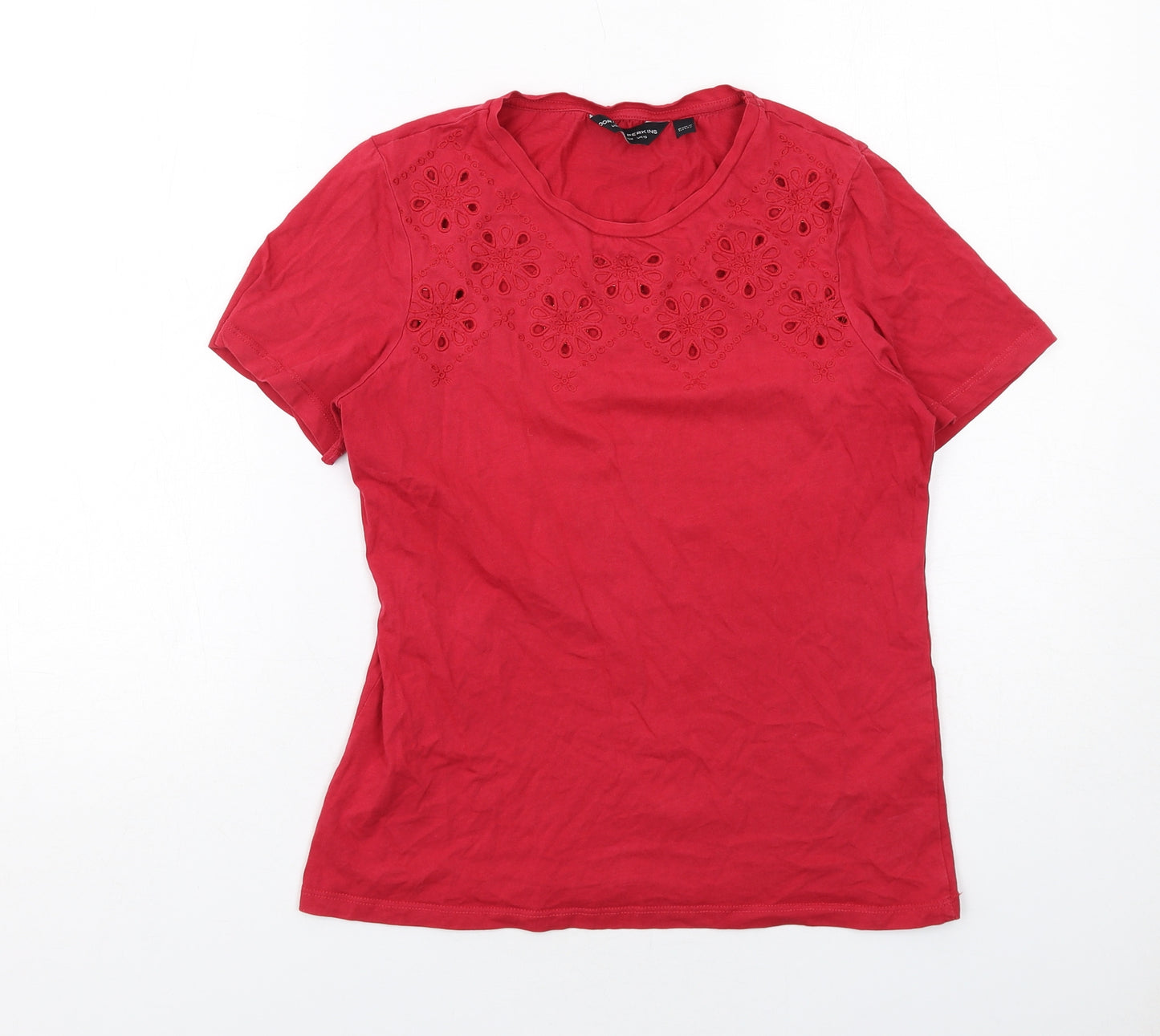 Dorothy Perkins Womens Red Cotton Basic T-Shirt Size 10 Round Neck - Broderie Anglaise