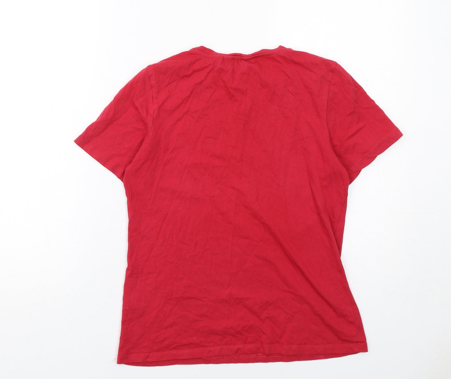 Dorothy Perkins Womens Red Cotton Basic T-Shirt Size 10 Round Neck - Broderie Anglaise