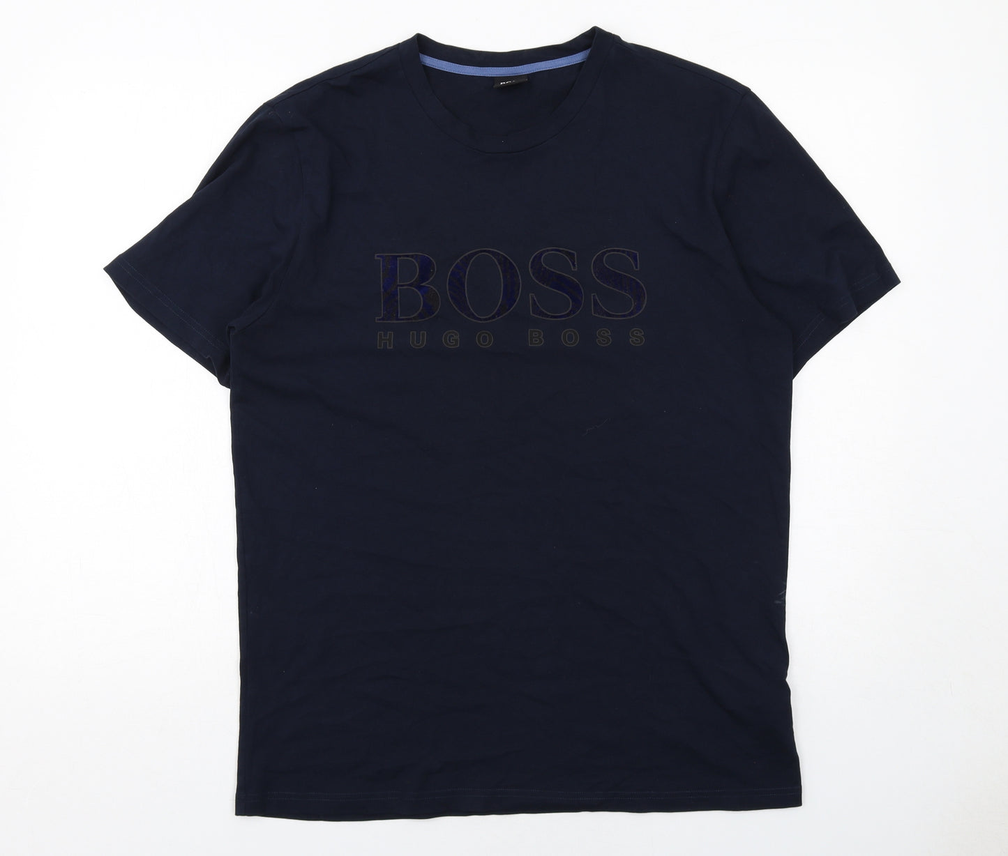 HUGO BOSS Mens Blue Cotton T-Shirt Size L Round Neck