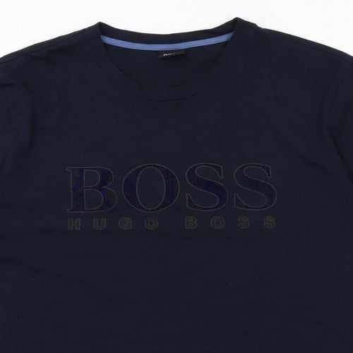 HUGO BOSS Mens Blue Cotton T-Shirt Size L Round Neck