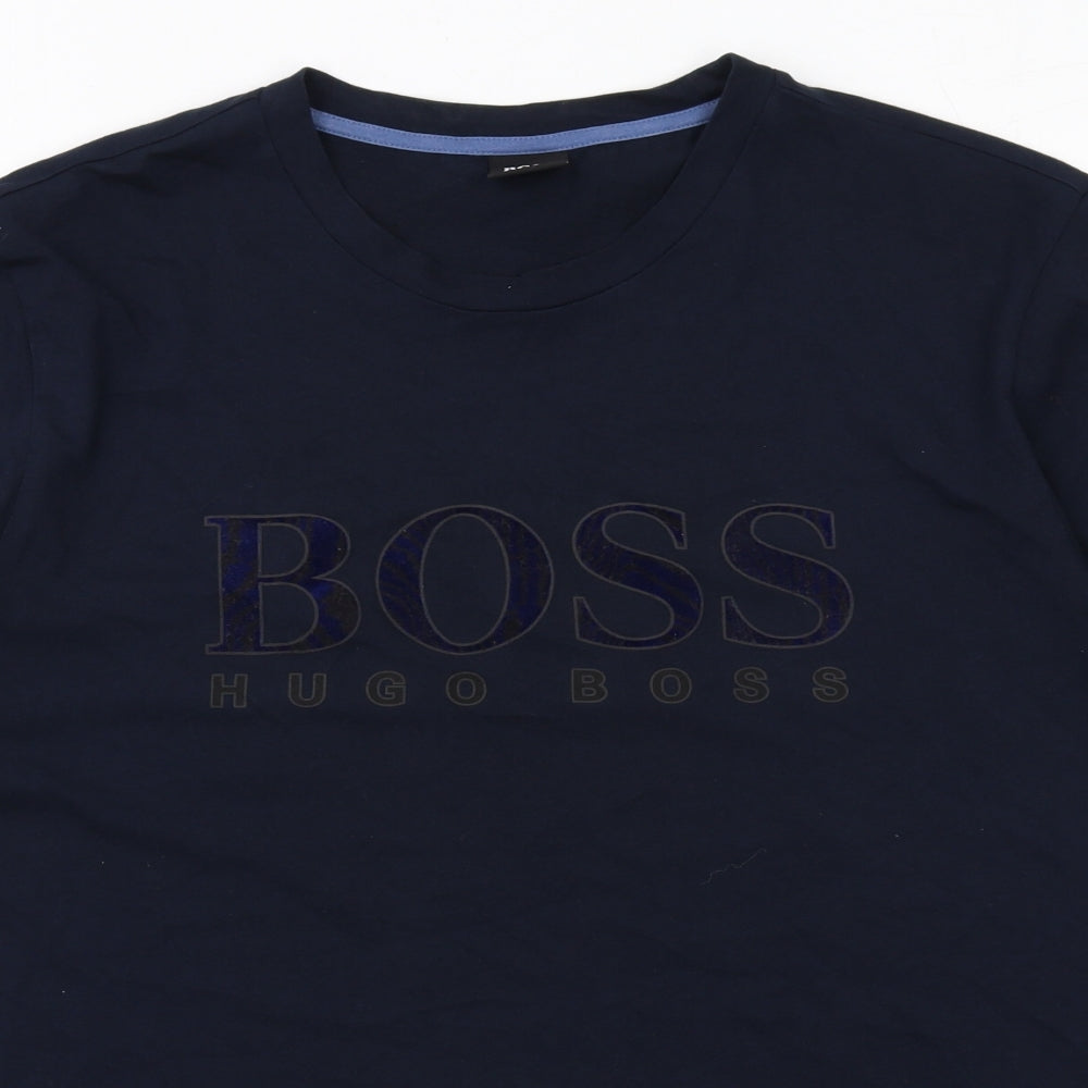 HUGO BOSS Mens Blue Cotton T-Shirt Size L Round Neck
