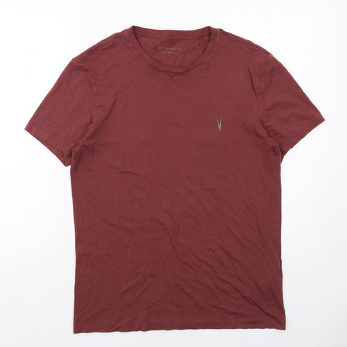AllSaints Mens Red Cotton T-Shirt Size S Round Neck
