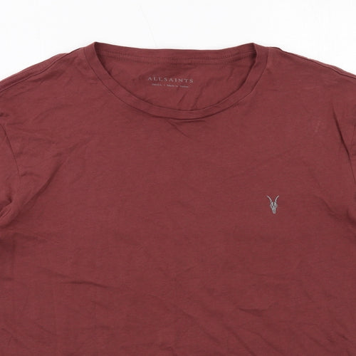 AllSaints Mens Red Cotton T-Shirt Size S Round Neck