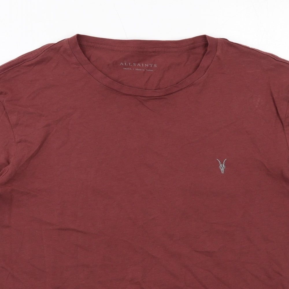 AllSaints Mens Red Cotton T-Shirt Size S Round Neck