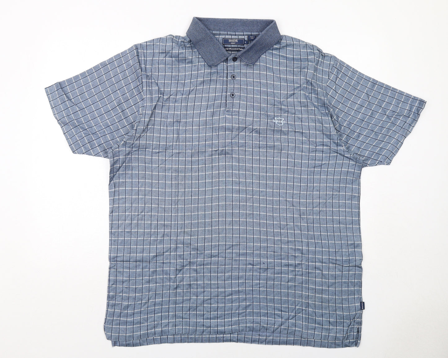 Maine Mens Blue Geometric Cotton Polo Size XL Collared Button