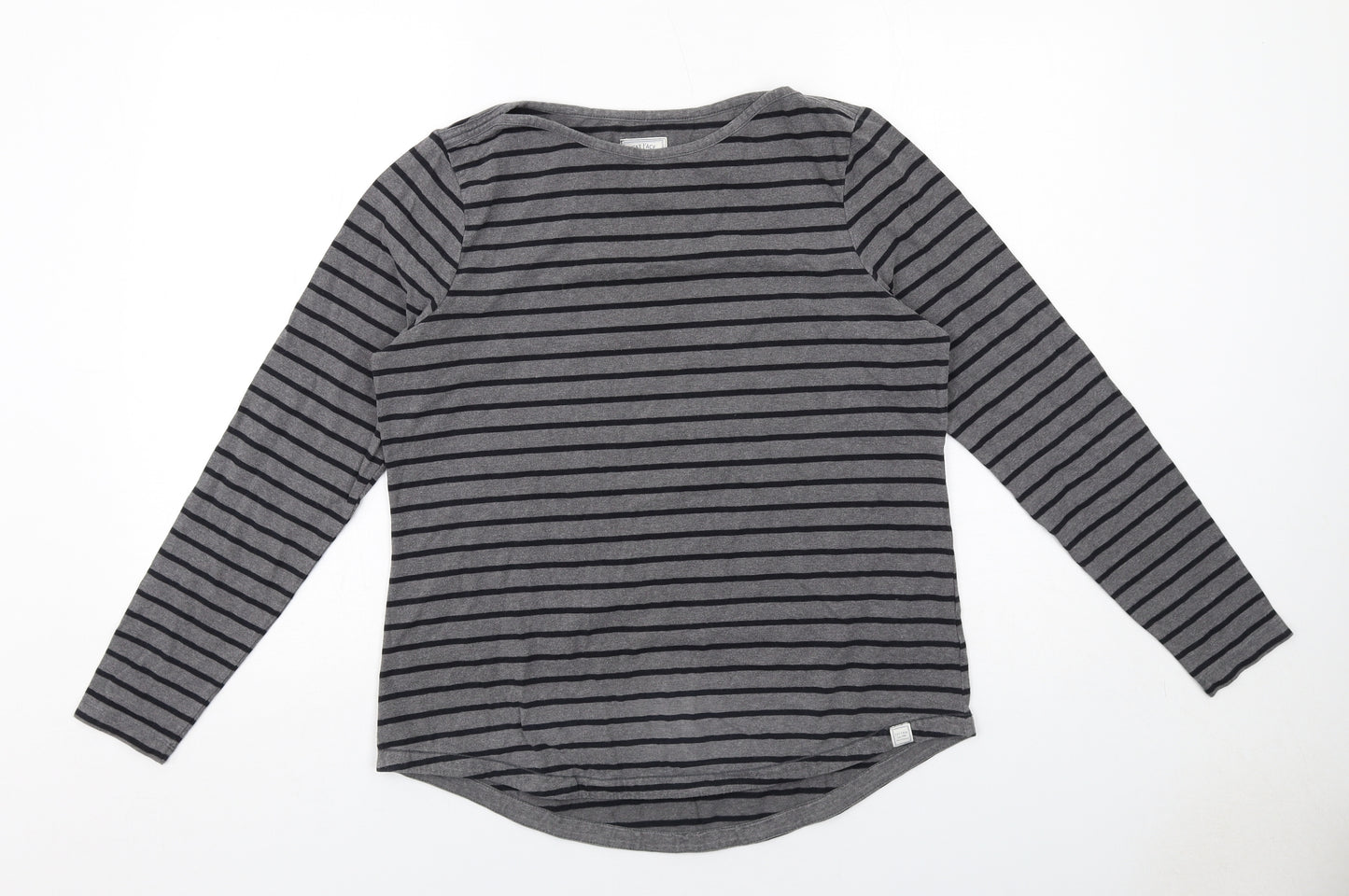 Fat Face Womens Grey Striped Cotton Basic T-Shirt Size 12 Round Neck