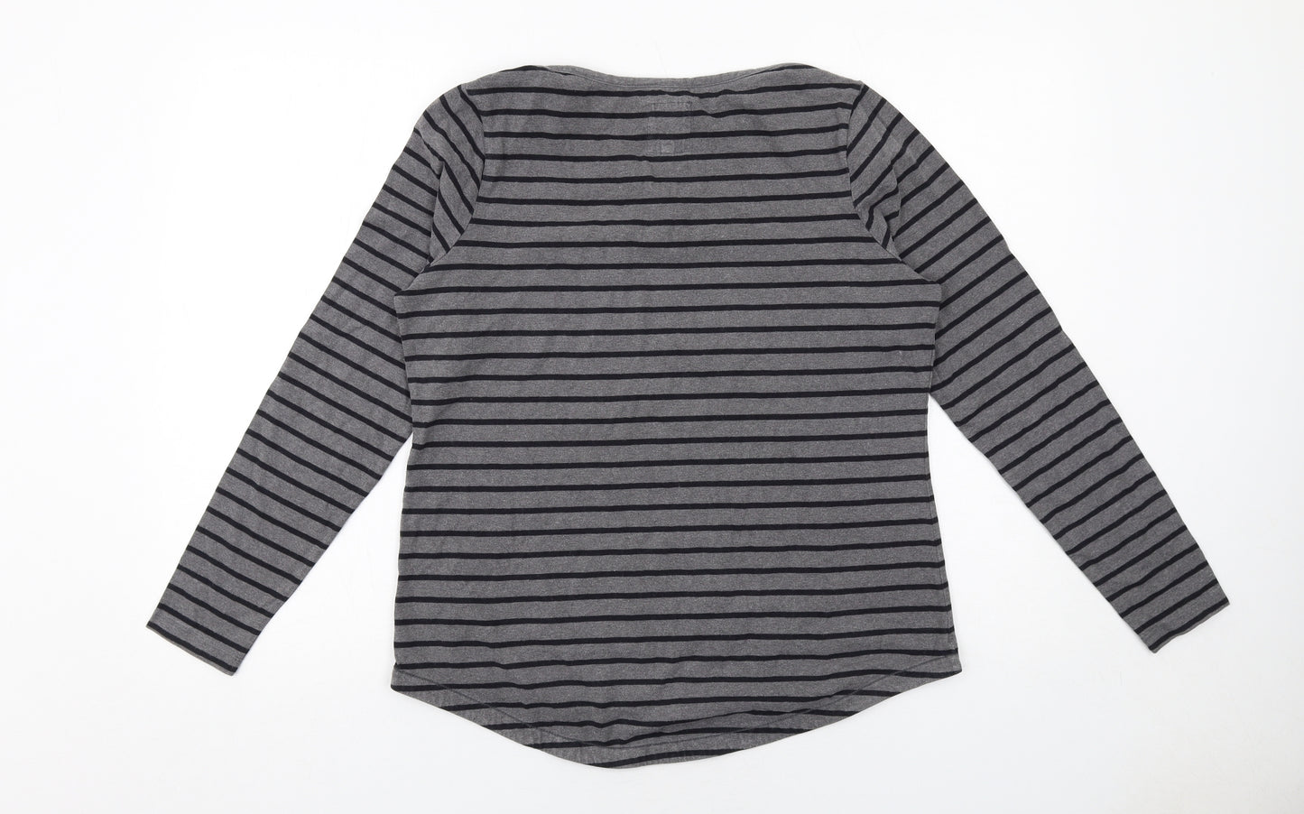 Fat Face Womens Grey Striped Cotton Basic T-Shirt Size 12 Round Neck