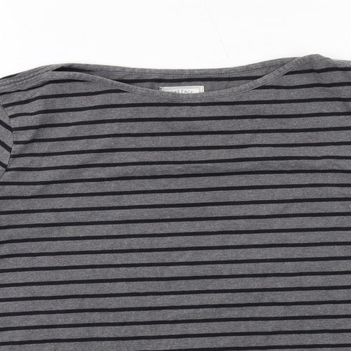 Fat Face Womens Grey Striped Cotton Basic T-Shirt Size 12 Round Neck