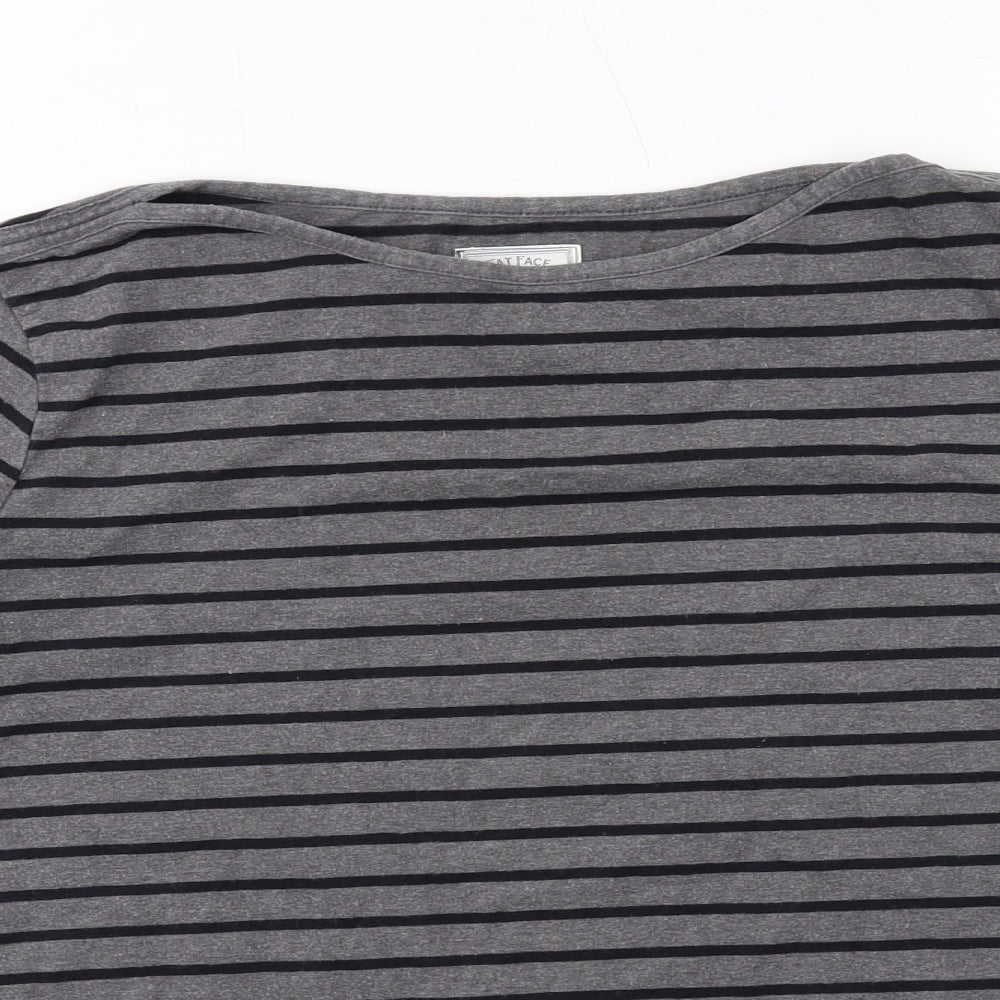 Fat Face Womens Grey Striped Cotton Basic T-Shirt Size 12 Round Neck