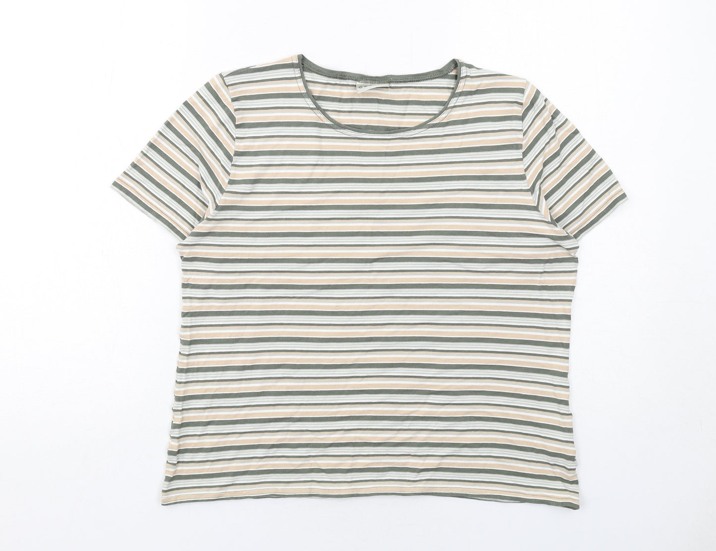 Eastex Womens Green Striped Viscose Basic T-Shirt Size 16 Round Neck