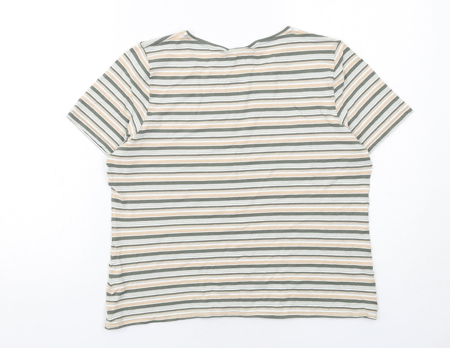 Eastex Womens Green Striped Viscose Basic T-Shirt Size 16 Round Neck