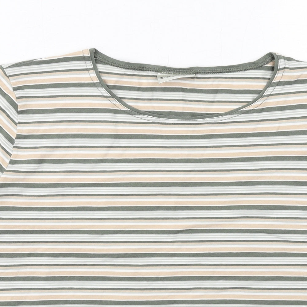 Eastex Womens Green Striped Viscose Basic T-Shirt Size 16 Round Neck