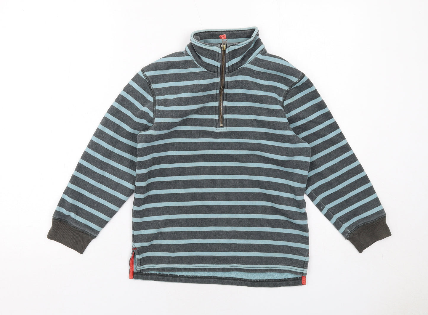 Boden Boys Blue Striped Cotton Pullover Sweatshirt Size 7-8 Years Zip