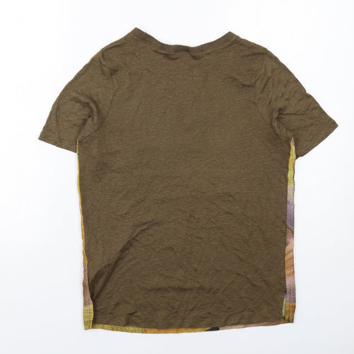 Zara Womens Brown Geometric Polyester Basic T-Shirt Size S Round Neck