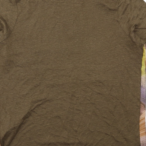 Zara Womens Brown Geometric Polyester Basic T-Shirt Size S Round Neck