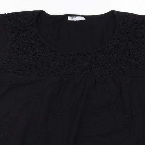 Rogers Womens Black Cotton Basic Blouse Size 10 Round Neck