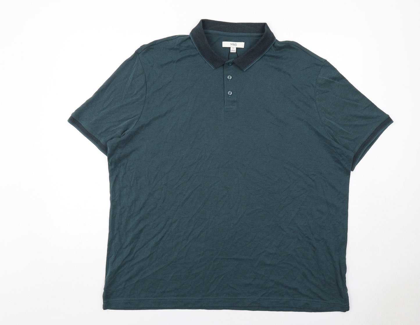 Marks and Spencer Mens Green Modal Polo Size 3XL Collared Button