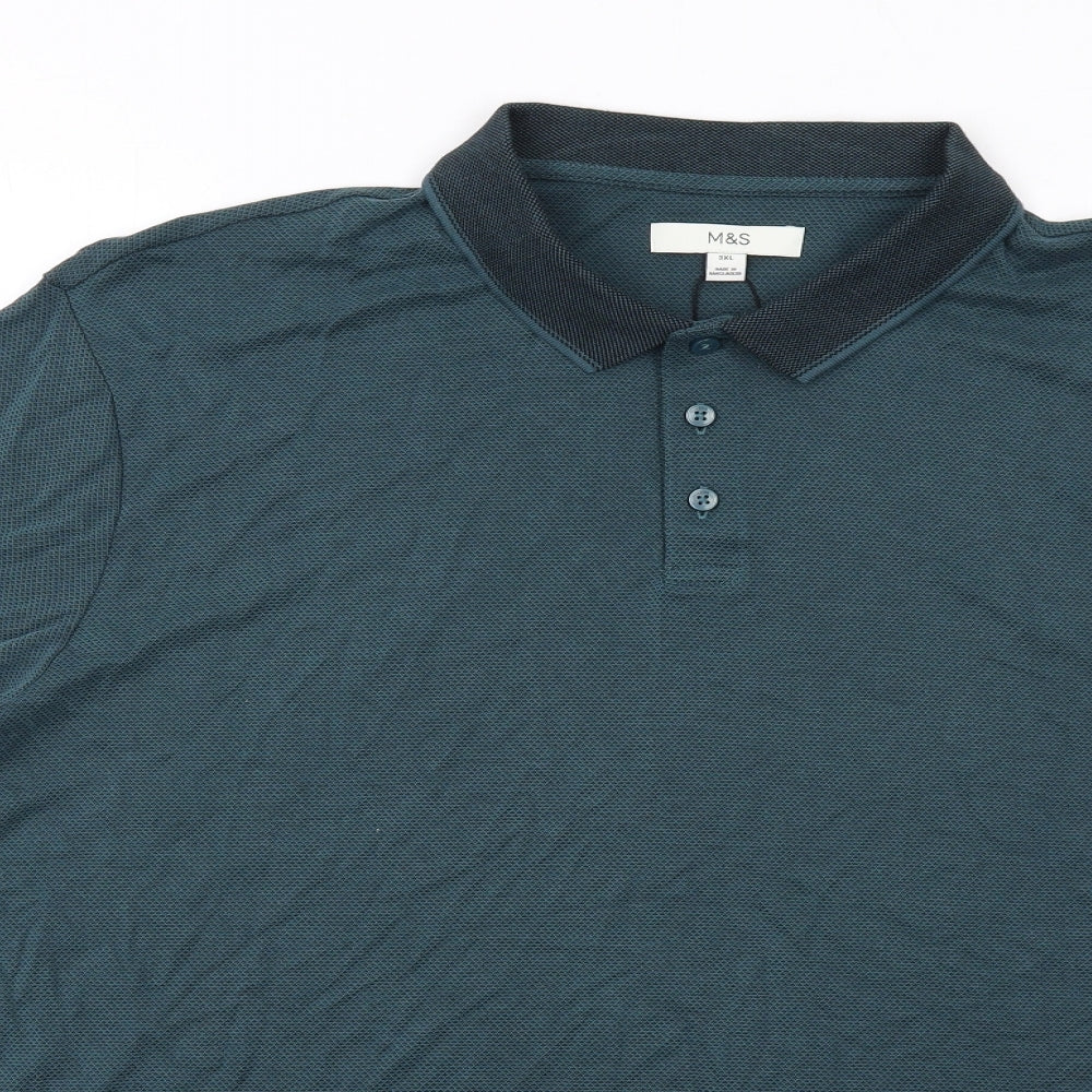Marks and Spencer Mens Green Modal Polo Size 3XL Collared Button
