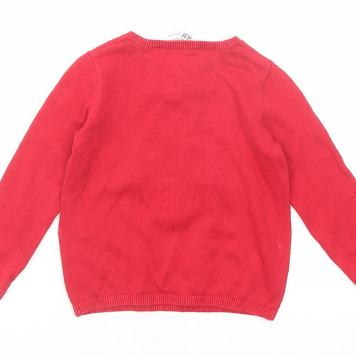 H&M Girls Red Round Neck Cotton Pullover Jumper Size 2 Years Pullover - Owl Print