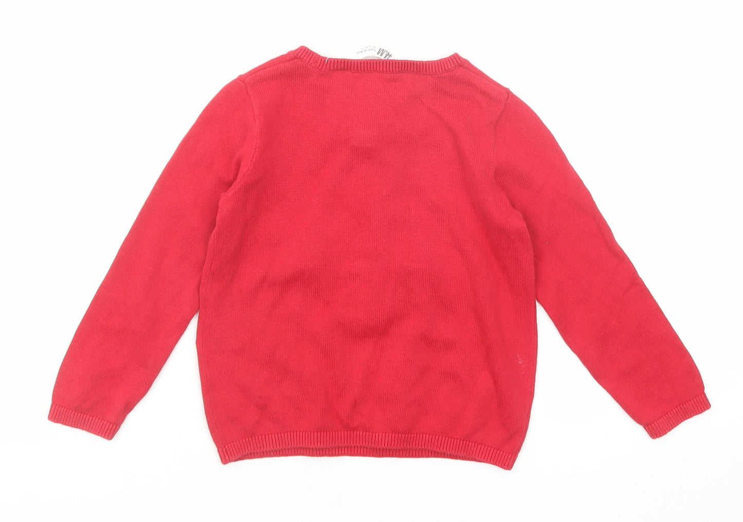 H&M Girls Red Round Neck Cotton Pullover Jumper Size 2 Years Pullover - Owl Print