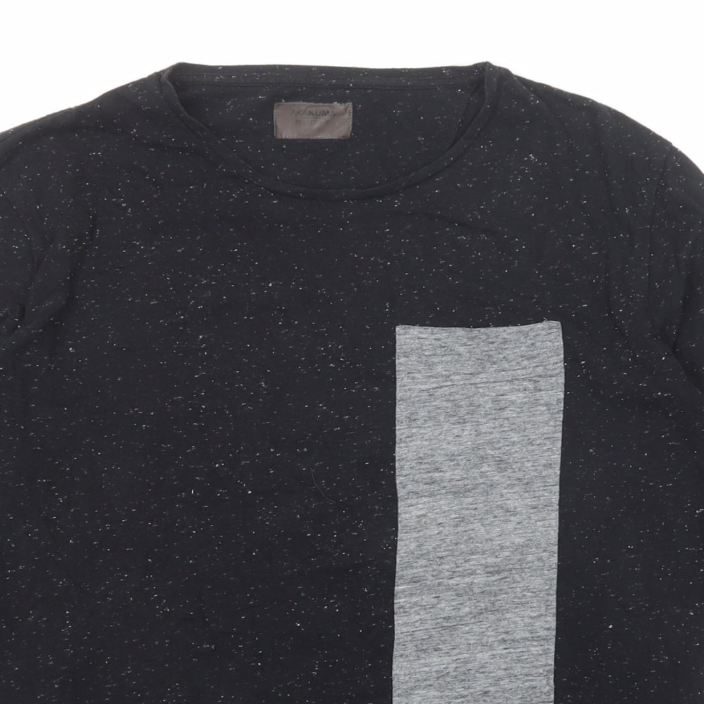 Aka/Kuma Mens Black Cotton T-Shirt Size M Round Neck