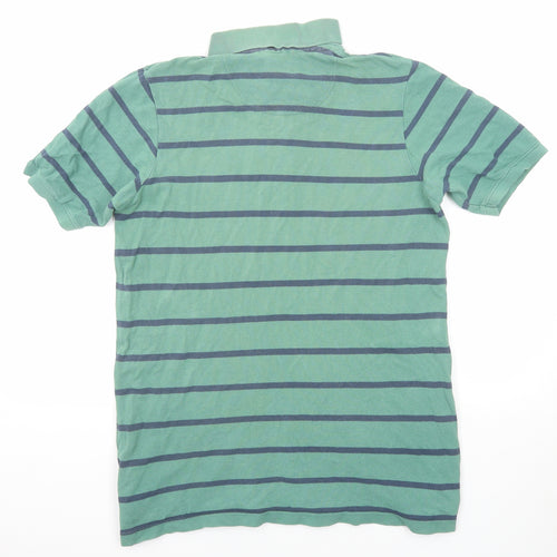 John Lewis Mens Green Striped Cotton Polo Size L Collared Button
