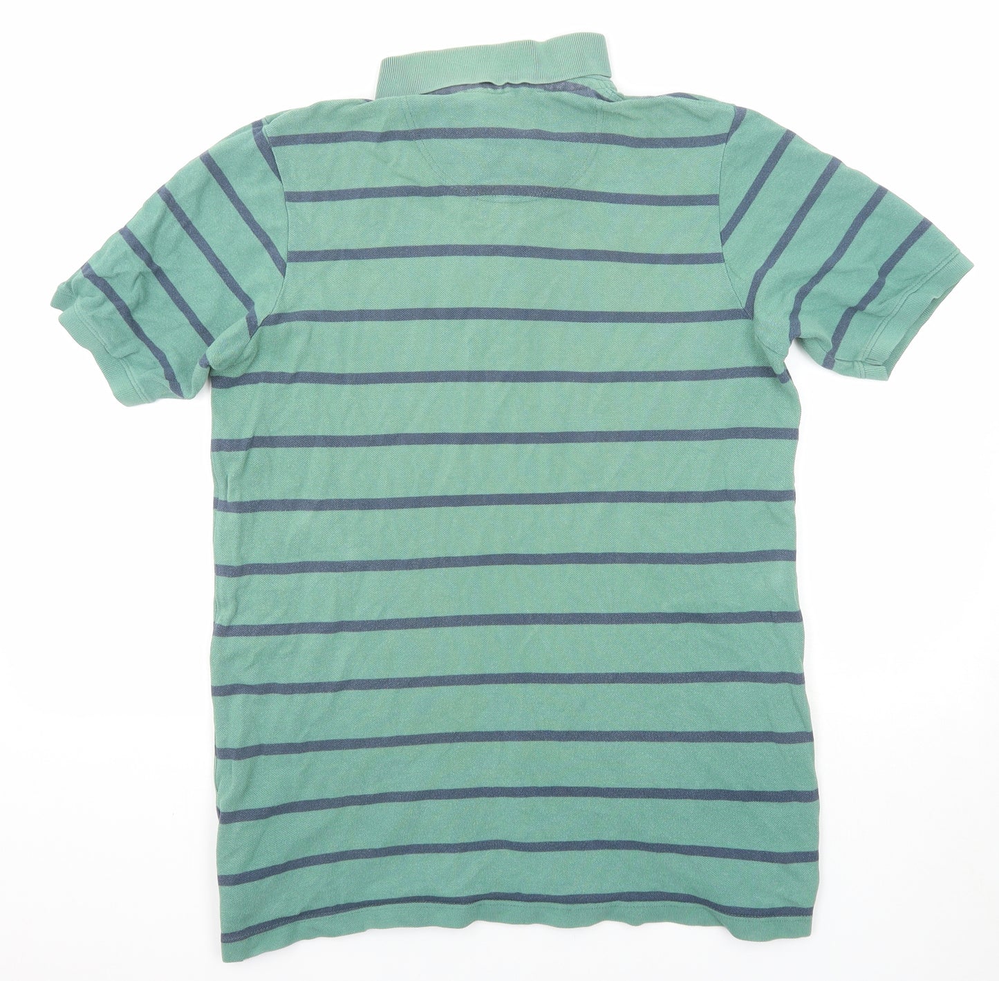 John Lewis Mens Green Striped Cotton Polo Size L Collared Button