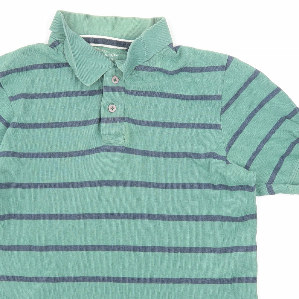 John Lewis Mens Green Striped Cotton Polo Size L Collared Button