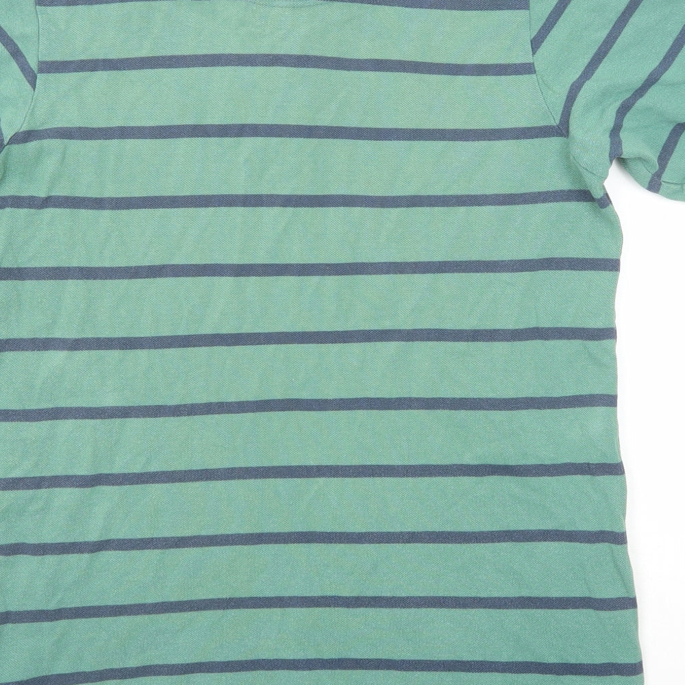John Lewis Mens Green Striped Cotton Polo Size L Collared Button
