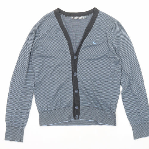 Modern Amusement Womens Blue V-Neck Striped Cotton Cardigan Jumper Size M