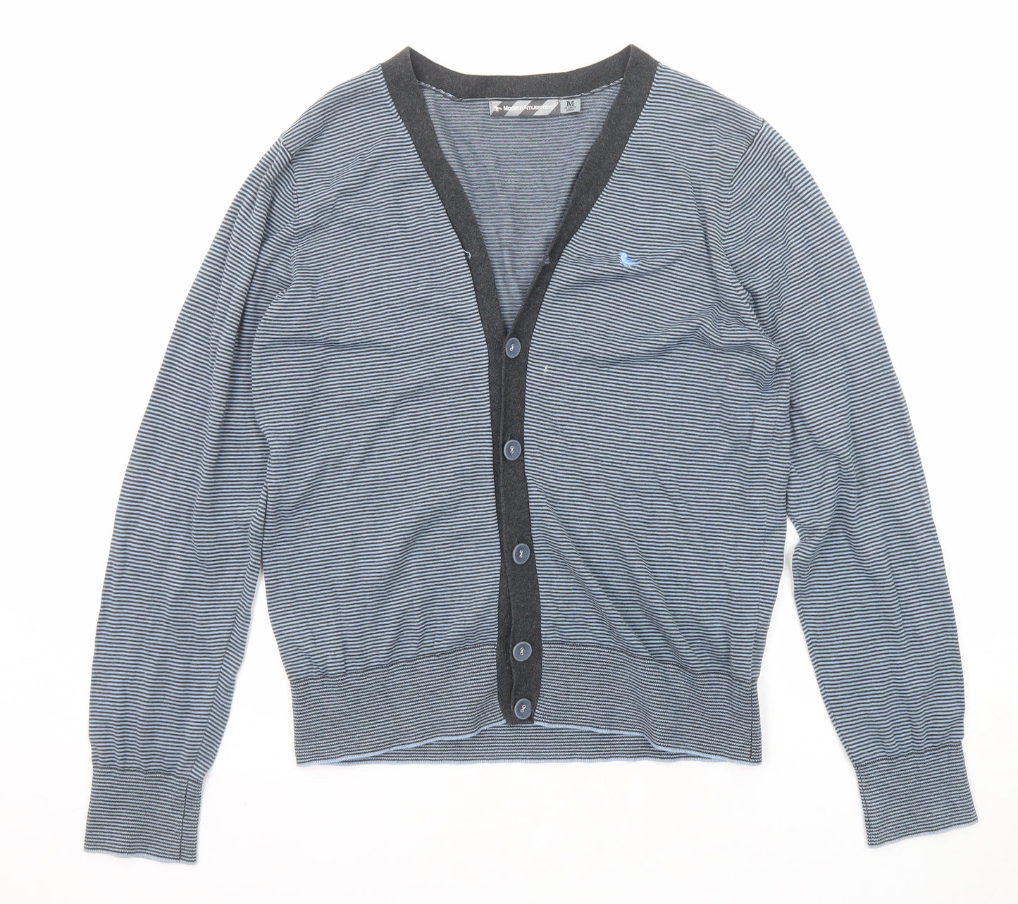 Modern Amusement Womens Blue V-Neck Striped Cotton Cardigan Jumper Size M