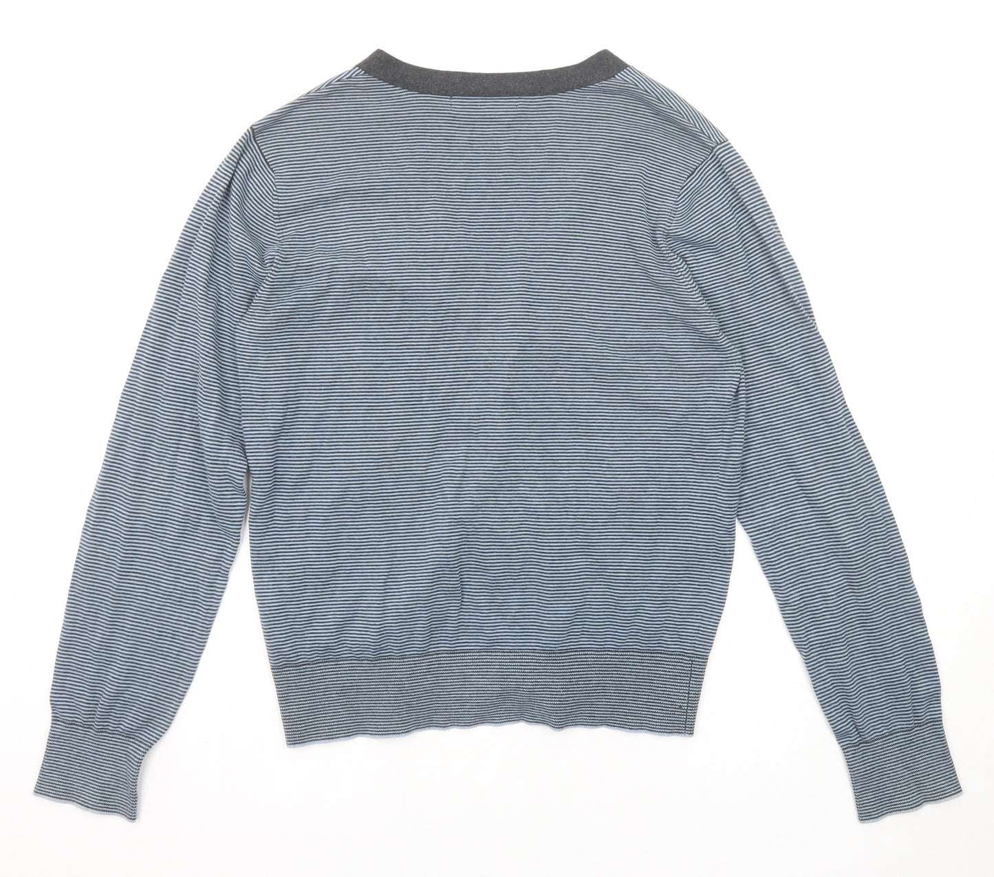 Modern Amusement Womens Blue V-Neck Striped Cotton Cardigan Jumper Size M