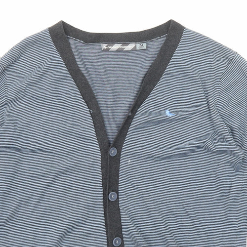 Modern Amusement Womens Blue V-Neck Striped Cotton Cardigan Jumper Size M