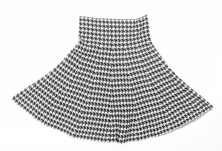 Formula Joven Womens Black Geometric Cotton Swing Skirt Size 8 - Houndstooth Pattern Size 22 Waist