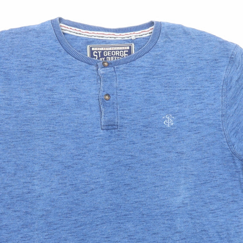 Duffer of St. George Mens Blue Polyester T-Shirt Size L Round Neck