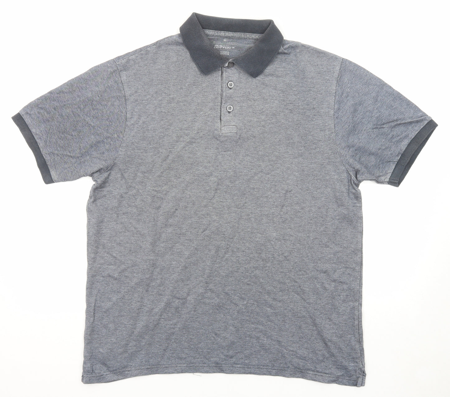 Blue Harbour Mens Grey Geometric Cotton Polo Size L Collared Button