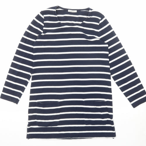 Woolovers Womens Blue Striped Cotton Jumper Dress Size S Round Neck Pullover