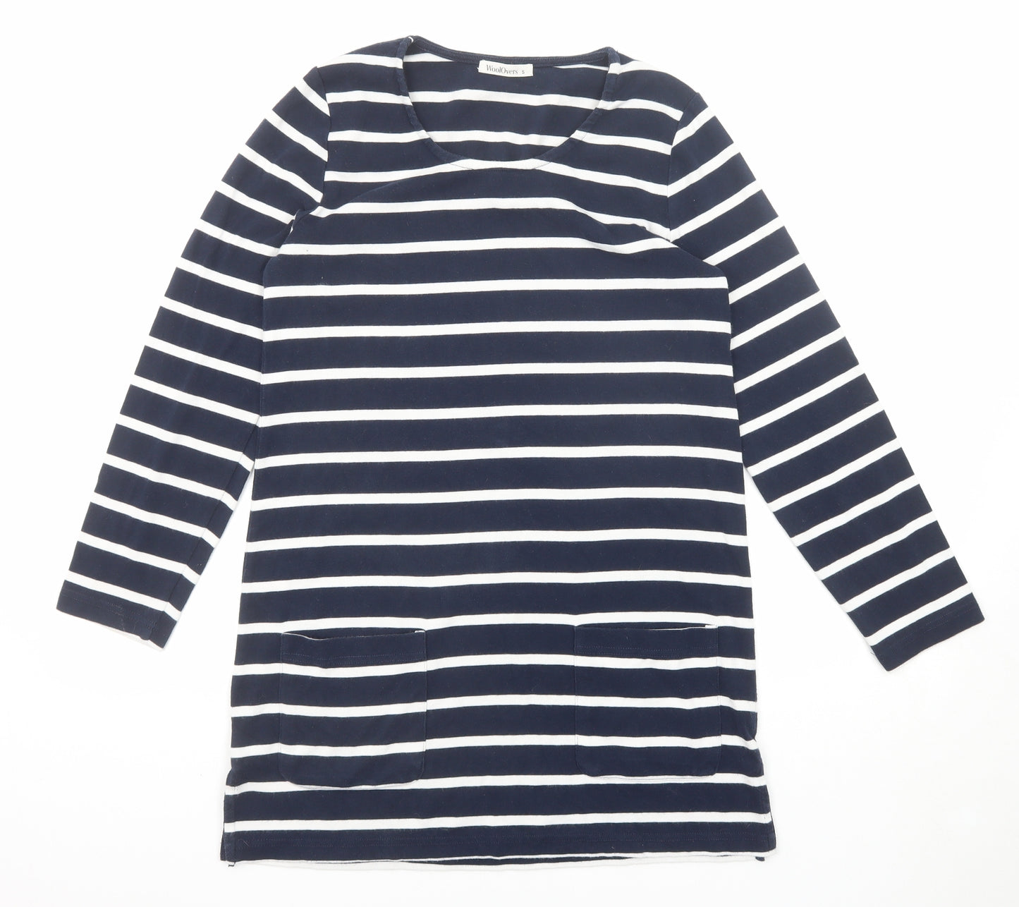 Woolovers Womens Blue Striped Cotton Jumper Dress Size S Round Neck Pullover