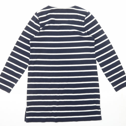 Woolovers Womens Blue Striped Cotton Jumper Dress Size S Round Neck Pullover