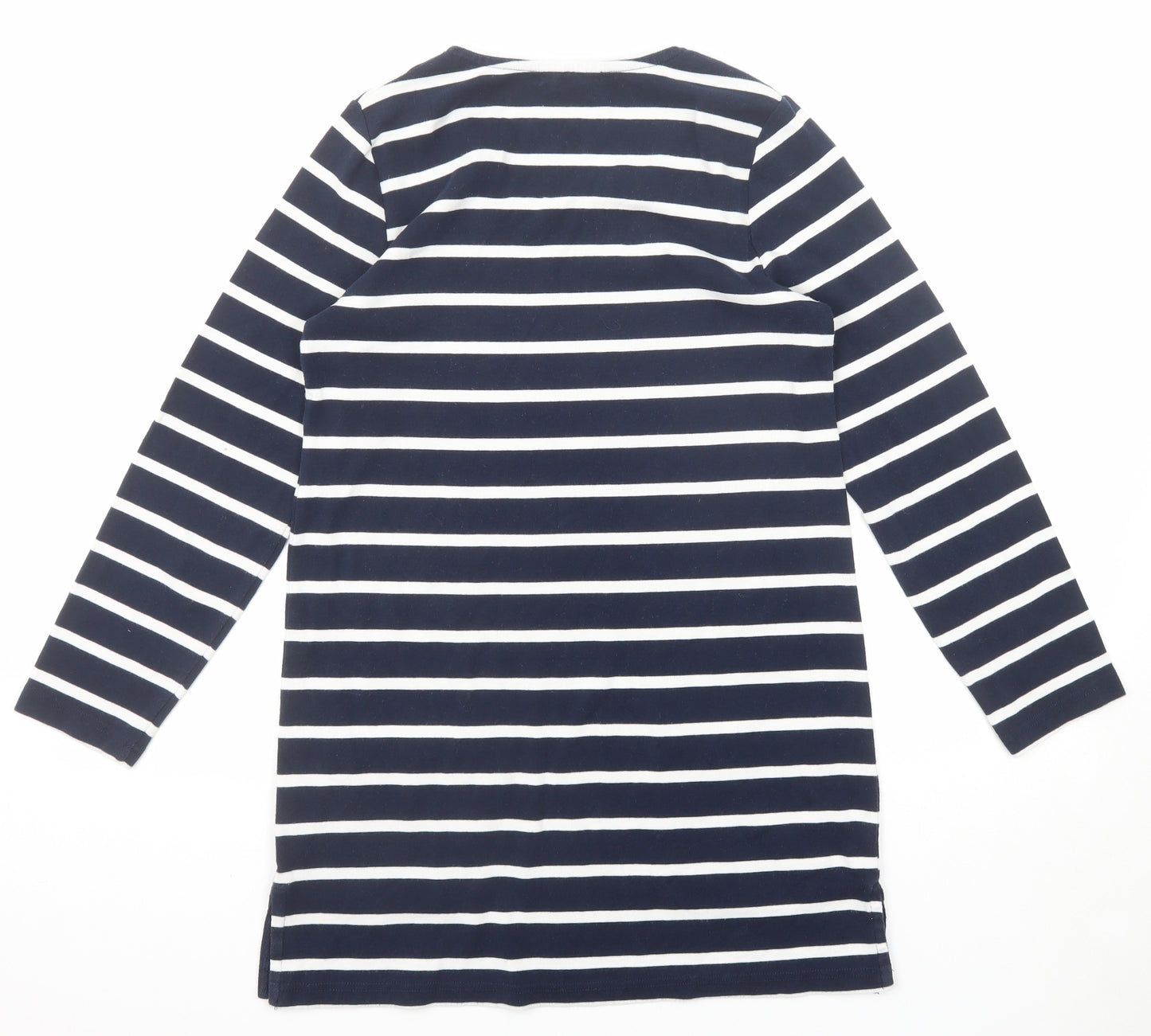 Woolovers Womens Blue Striped Cotton Jumper Dress Size S Round Neck Pullover