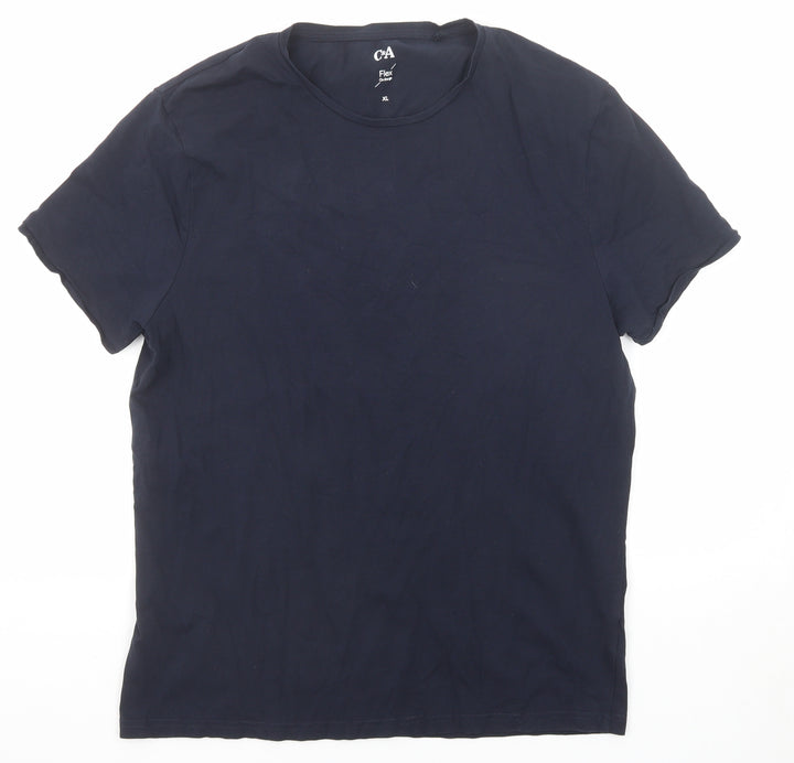 C&A Womens Blue Cotton Basic T-Shirt Size XL Round Neck