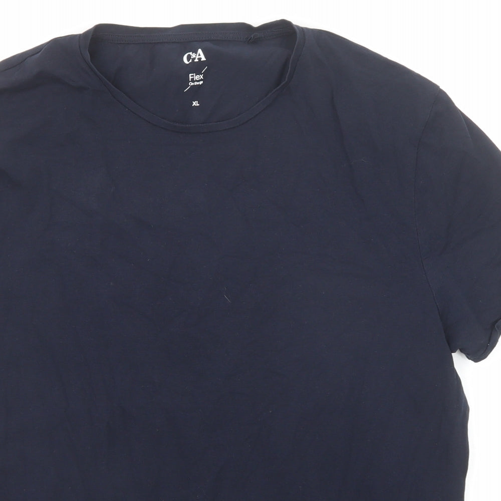 C&A Womens Blue Cotton Basic T-Shirt Size XL Round Neck