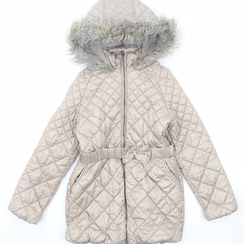 NEXT Girls Beige Quilted Jacket Size 9-10 Years Zip